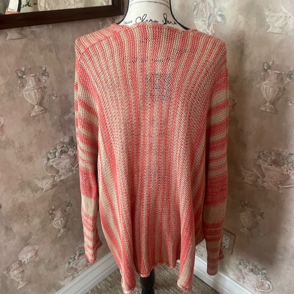 WOODEN SHIPS BEACHCOMBER KNIT V NECK TOP LARGE XL TAB ORANGE CHEVRON STRIPE - Picture 3 of 6